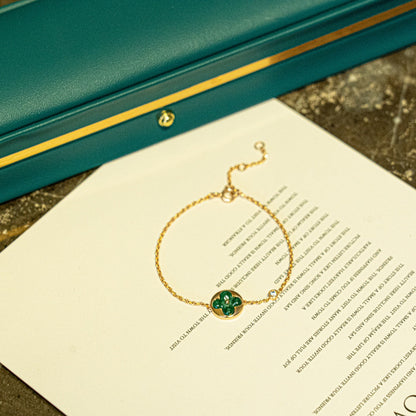 [Clover Jewelery]SUN MALACHITE 1 DIAMOND PINK GOLD BRACELET