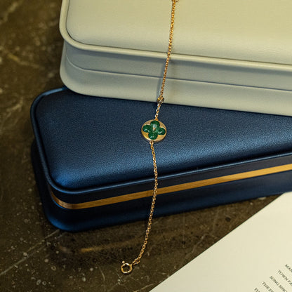 [Clover Jewelery]SUN MALACHITE 1 DIAMOND PINK GOLD BRACELET