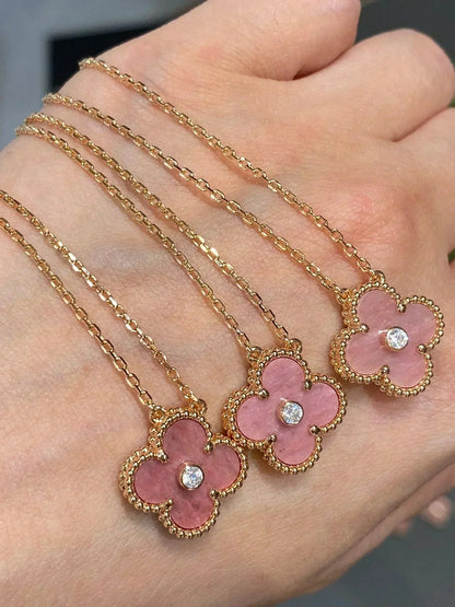 [Clover Jewelery]CLOVER 15MM DIAMOND RHODONITE NECKLACE