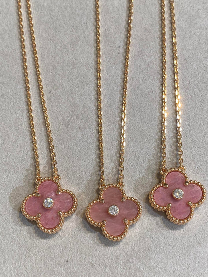 [Clover Jewelery]CLOVER 15MM DIAMOND RHODONITE NECKLACE