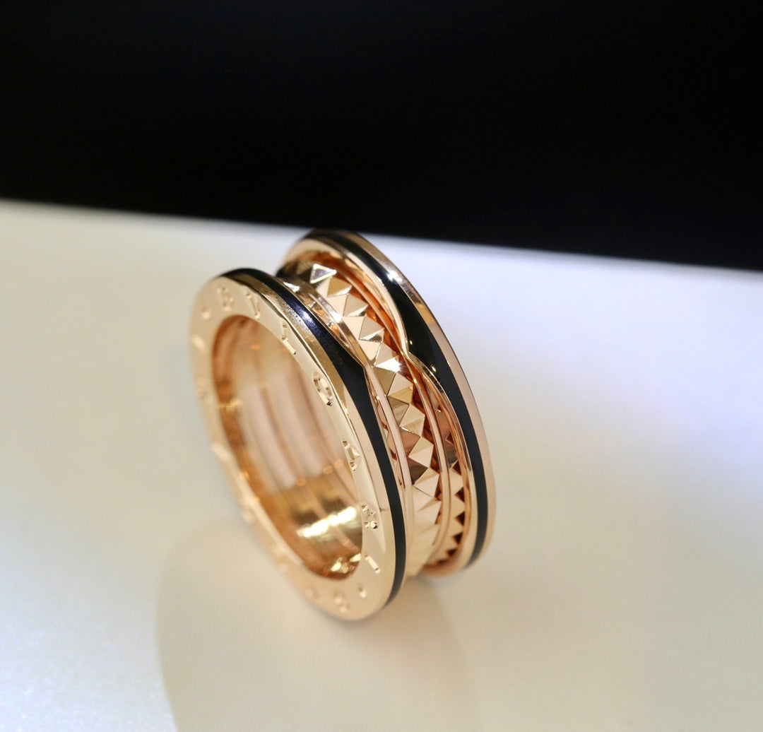 [Clover Jewelery]ZERO 1 PINK GOLD BLACK CERAMIC RING