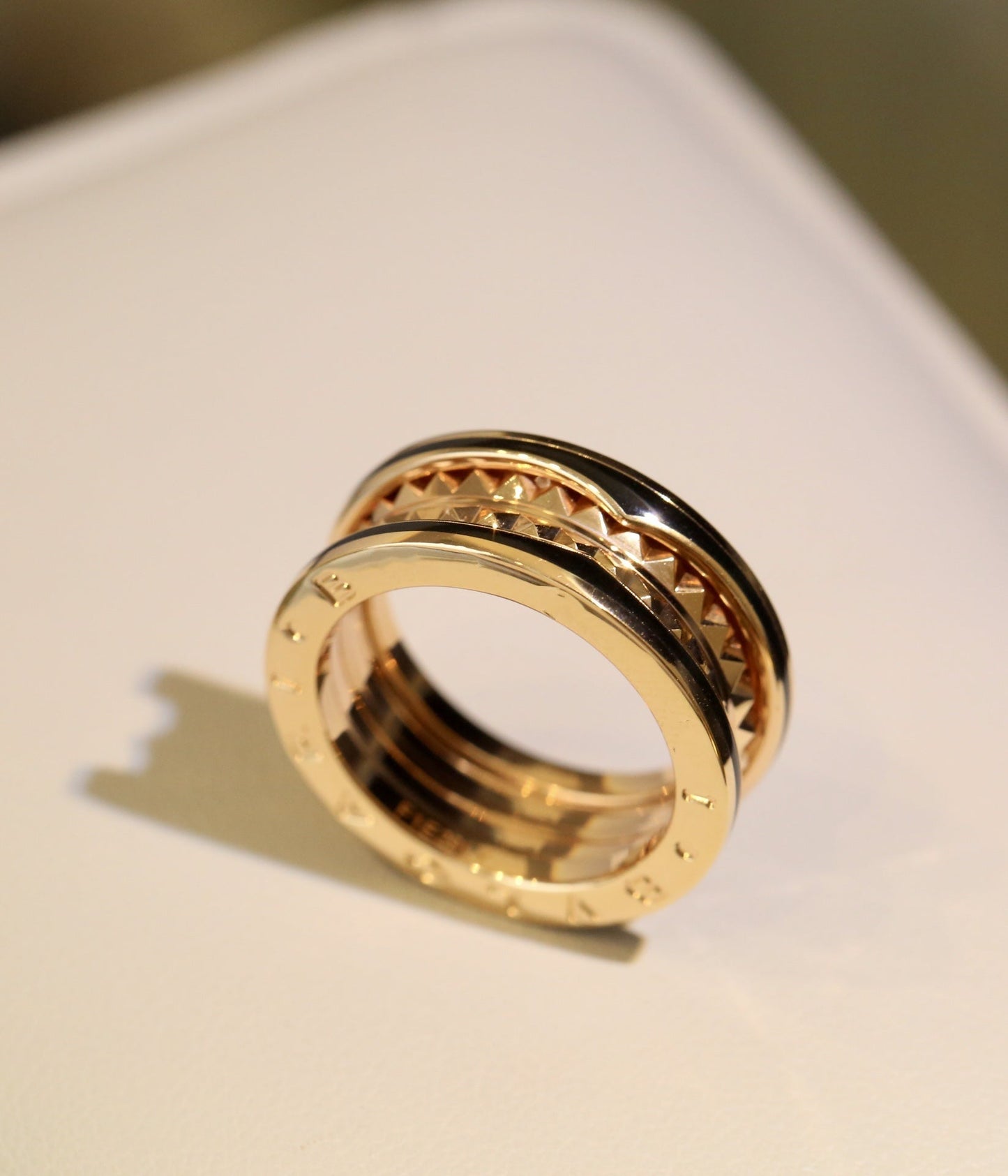 [Clover Jewelery]ZERO 1 PINK GOLD BLACK CERAMIC RING