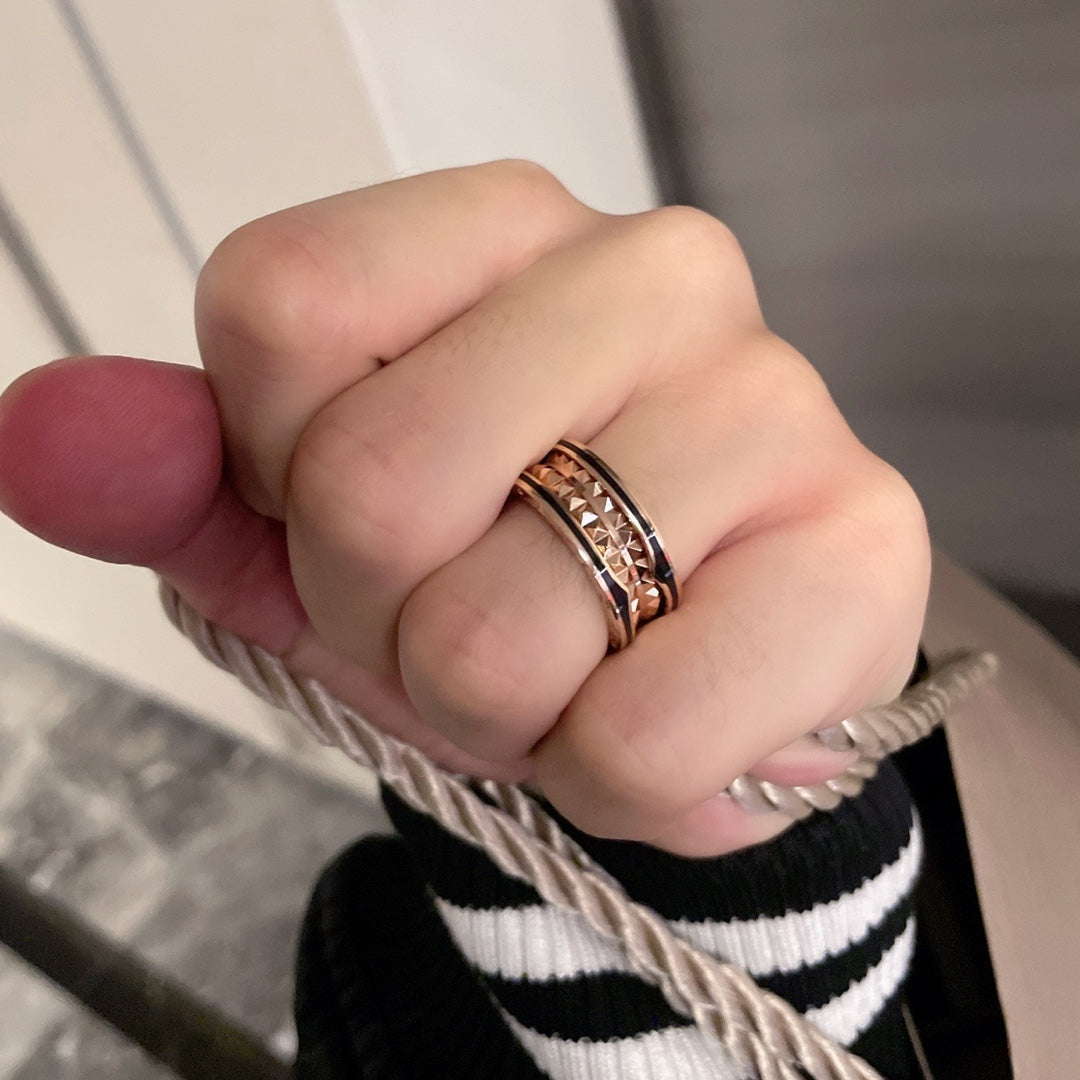 [Clover Jewelery]ZERO 1 PINK GOLD BLACK CERAMIC RING