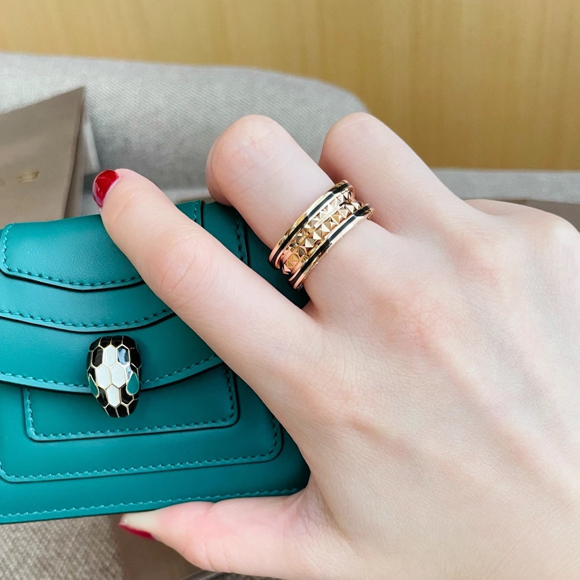 [Clover Jewelery]ZERO 1 PINK GOLD BLACK CERAMIC RING