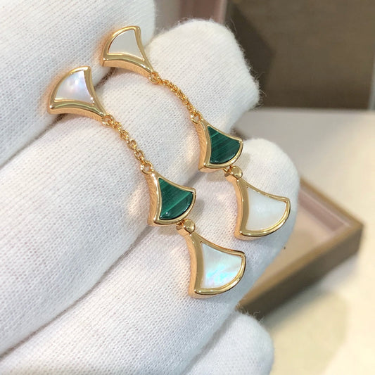 [Clover Jewelery]DREAM EARRINGS 3 MOTIFS MALACHITE MOP PINK GOLD