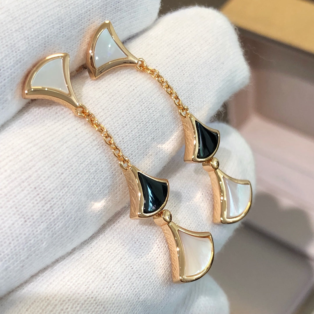 [Clover Jewelery]DREAM EARRINGS 3 MOTIFS ONYX MOP PINK GOLD