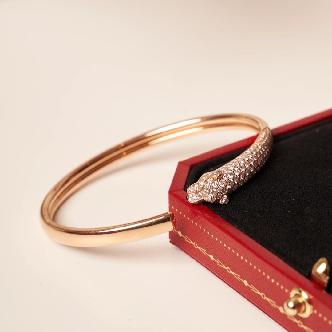 [Clover Jewelery]PANTHERE ROSE GOLD DIAMOND OPEN BRACELET