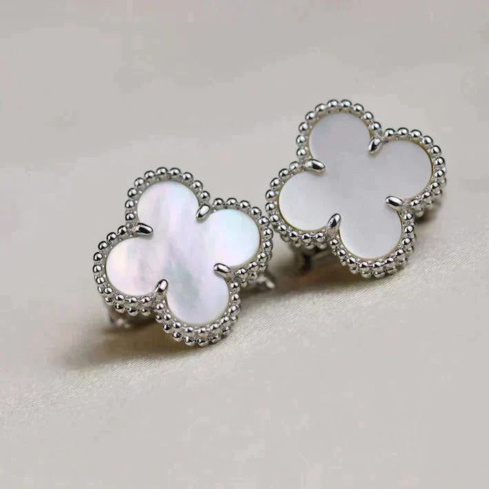 [Clover Jewelery]CLOVER MEDIUM 1 MOTIFS  WHITE MOP EARRINGS SILVER