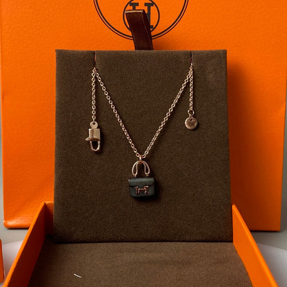 [Clover Jewelery]CONSTANCE BLACK PEDANT PINK GOLD NECKLACE