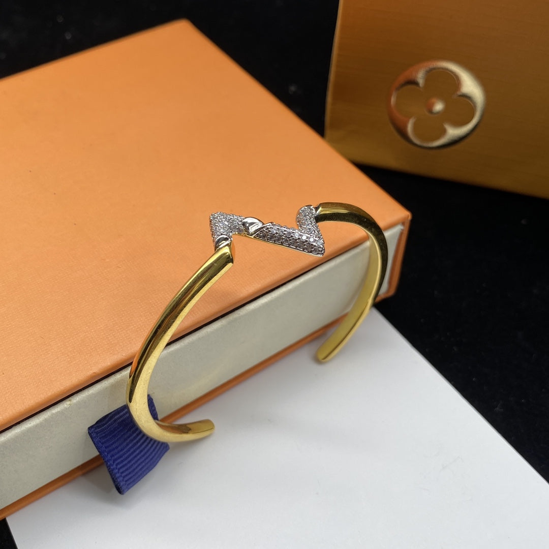 [Clover Jewelery]VOLTE UPSITE DOWN DIAMOND GOLD OPEN BRACELET