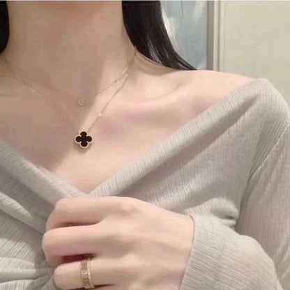 [Clover Jewelery]CLOVER 15MM BLACK ONYX SINGLE FLOWER NECKLACE
