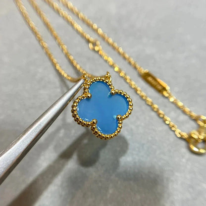 [Clover Jewelery]CLOVER 15MM BLUE AGATE NECKLACE