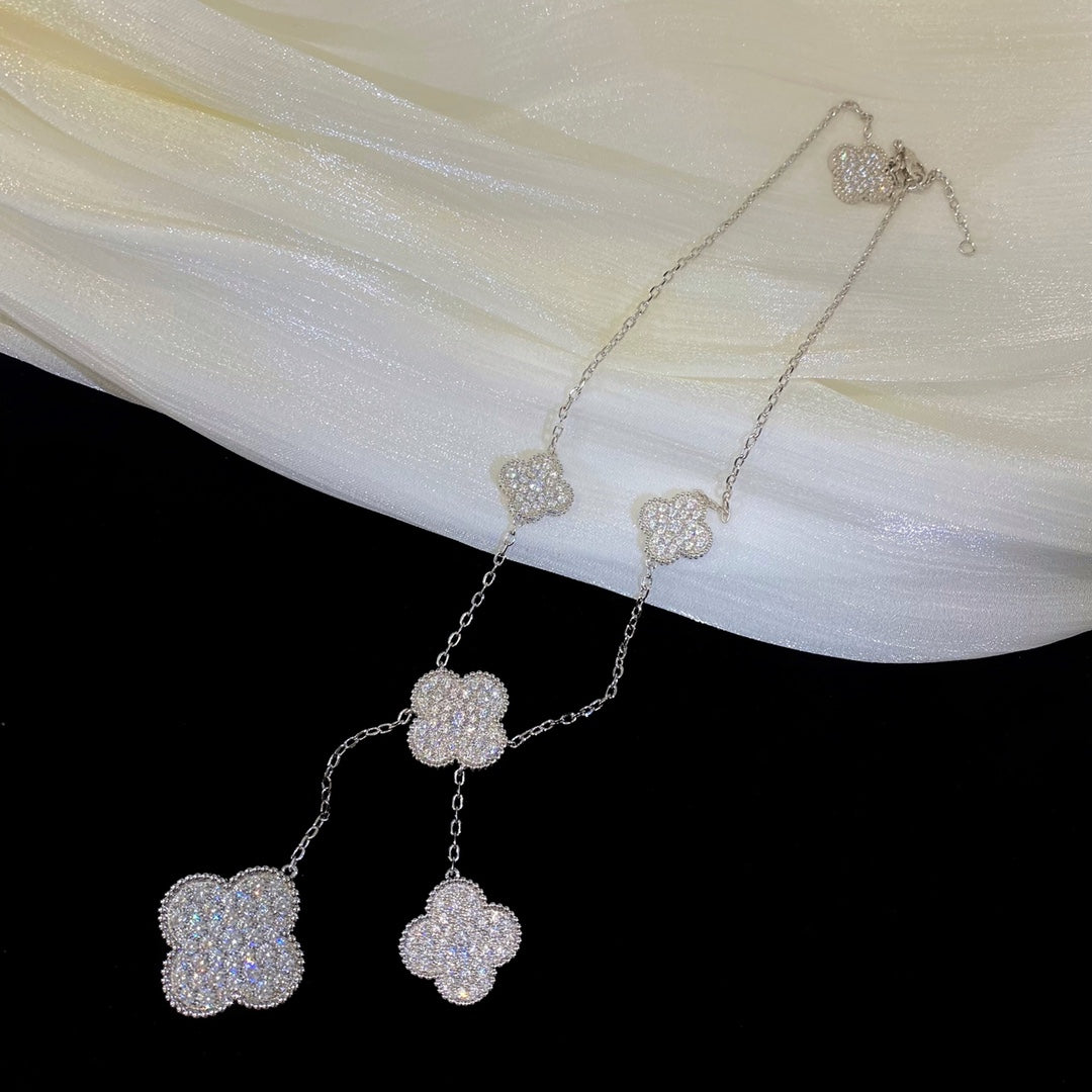 [Clover Jewelery]CLOVER 5 MOTIFS SILVER DIAMONDS NECKLACE