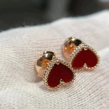 [Clover Jewelery]HEART CARNELIAN STUD EARRINGS