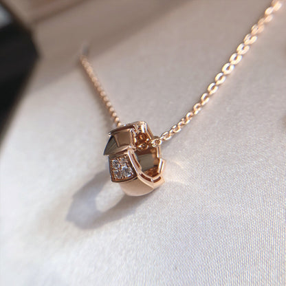 [Clover Jewelery]SERPENTI PEDANT DIAMOND PINK GOLD NECKLACE