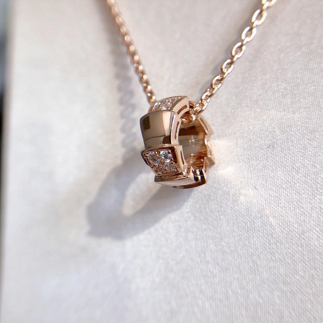 [Clover Jewelery]SERPENTI PEDANT DIAMOND PINK GOLD NECKLACE