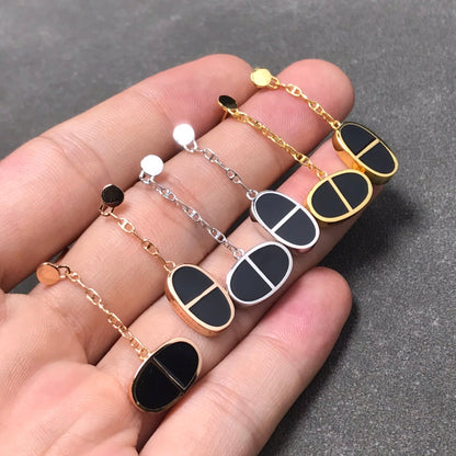 [Clover Jewelery]CHAINE VERSO BLACK CERAMIC SILVER EARRINGS