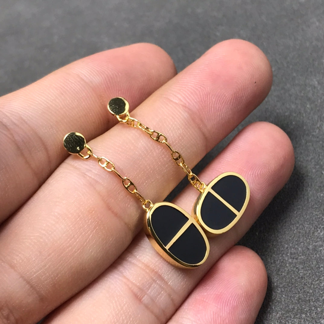 [Clover Jewelery]CHAINE VERSO BLACK CERAMIC SILVER EARRINGS