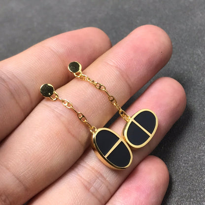 [Clover Jewelery]CHAINE VERSO BLACK CERAMIC SILVER EARRINGS