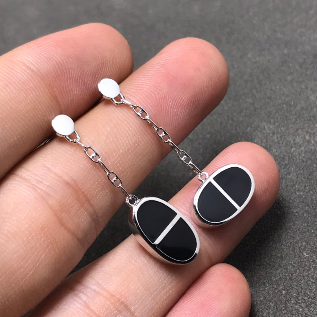 [Clover Jewelery]CHAINE VERSO BLACK CERAMIC SILVER EARRINGS