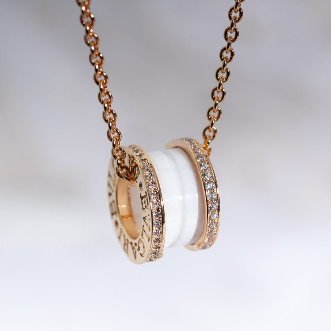 [Clover Jewelery]ZERO 1 WHITE CERAMIC PINK GOLD DIAMOND NECKLACE