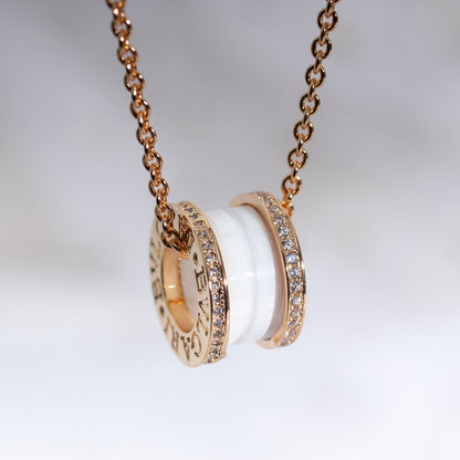 [Clover Jewelery]ZERO 1 WHITE CERAMIC PINK GOLD DIAMOND NECKLACE