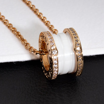 [Clover Jewelery]ZERO 1 WHITE CERAMIC PINK GOLD DIAMOND NECKLACE