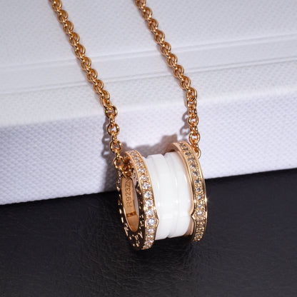 [Clover Jewelery]ZERO 1 WHITE CERAMIC PINK GOLD DIAMOND NECKLACE