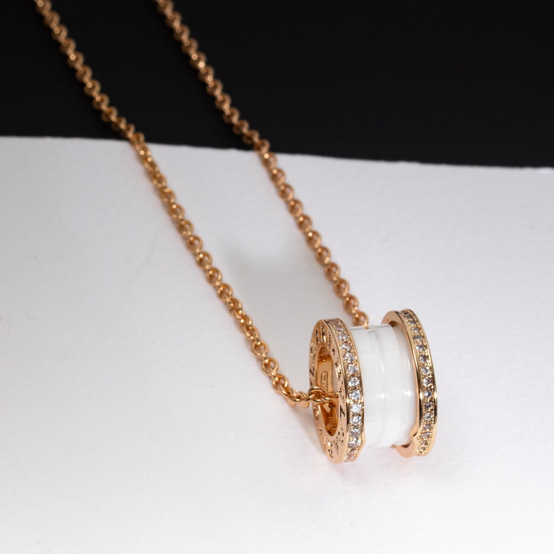 [Clover Jewelery]ZERO 1 WHITE CERAMIC PINK GOLD DIAMOND NECKLACE