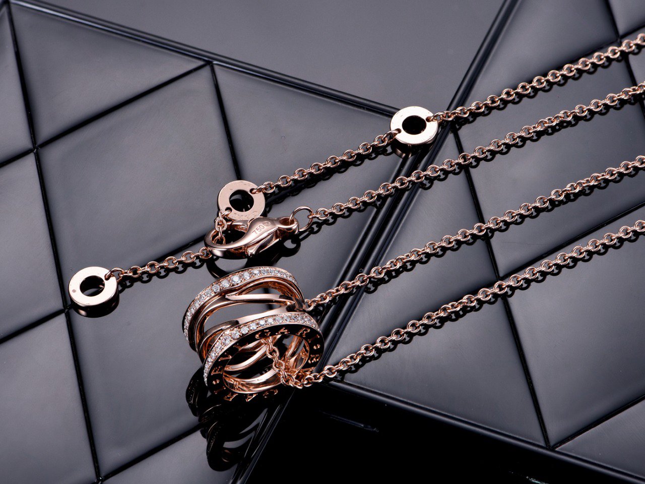 [Clover Jewelery]ZERO 1 PINK GOLD DIAMOND OPEN NECKLACE