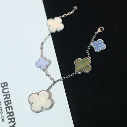 [Clover Jewelery]CLOVER BRACELET 5 MOTIFS MOP CHALCEDONY SILVER