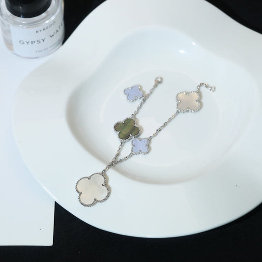 [Clover Jewelery]CLOVER BRACELET 5 MOTIFS MOP CHALCEDONY SILVER