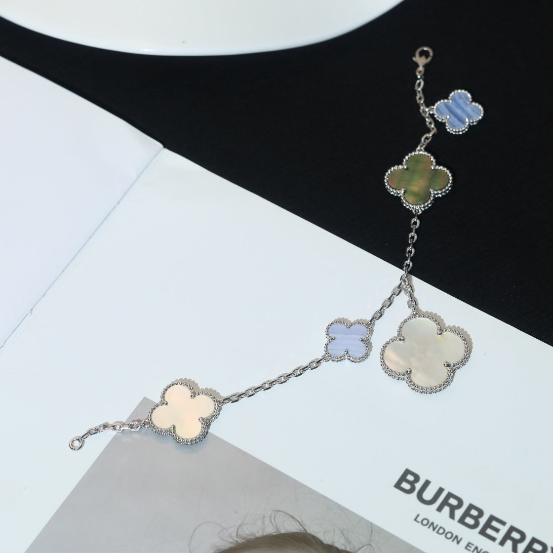 [Clover Jewelery]CLOVER BRACELET 5 MOTIFS MOP CHALCEDONY SILVER