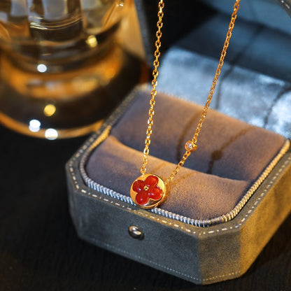 [Clover Jewelery]SUN PEDANT PINK GOLD 1 DIAMOND NECKLACE