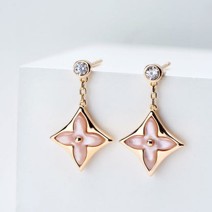 [Clover Jewelery]DOUBLE STAR PINK GOLD MOP DROP EARRINGS