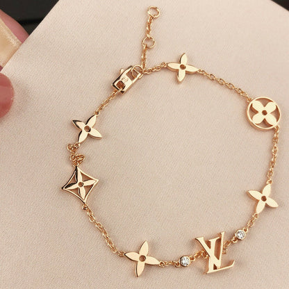 [Clover Jewelery]STAR AND SUN 7 MOTIFS GOLD BRACELET