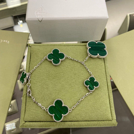 [Clover Jewelery]CLOVER 5 MOTIFS SIVLER MALACHITE BRACELET