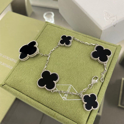 [Clover Jewelery]CLOVER 5 MOTIFS SIVLER ONYX BRACELET