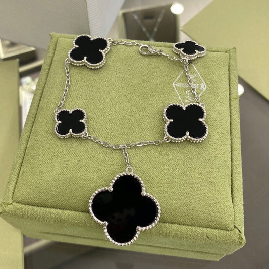 [Clover Jewelery]CLOVER 5 MOTIFS SIVLER ONYX BRACELET