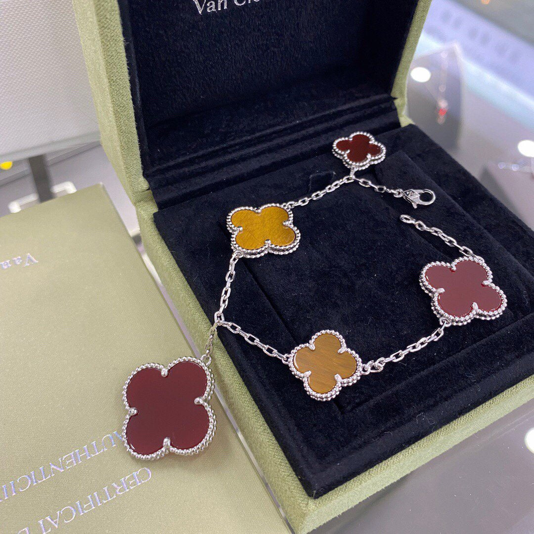 [Clover Jewelery]CLOVER 5 MOTIFS SIVLER CARNELIAN TIGER EYE BRACELET