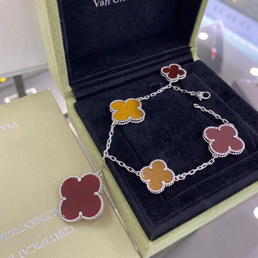 [Clover Jewelery]CLOVER 5 MOTIFS SIVLER CARNELIAN TIGER EYE BRACELET