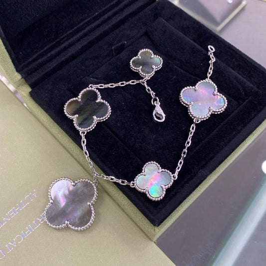 [Clover Jewelery]CLOVER 5 MOTIFS SIVLER DARK MOP BRACELET