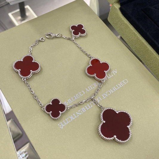[Clover Jewelery]CLOVER 5 MOTIFS SIVLER CARNELIAN BRACELET