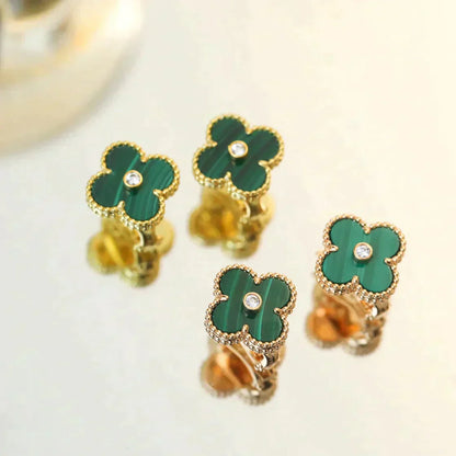 [Clover Jewelery]CLOVER MEDIUM 1 MOTIFS MALACHITE DIAMOND EARRINGS