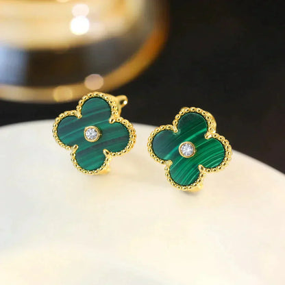 [Clover Jewelery]CLOVER MEDIUM 1 MOTIFS MALACHITE DIAMOND EARRINGS