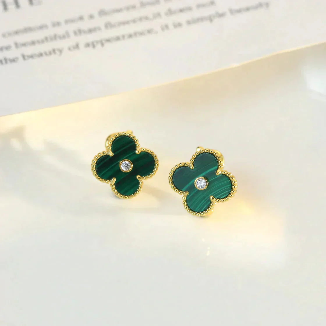 [Clover Jewelery]CLOVER MEDIUM 1 MOTIFS MALACHITE DIAMOND EARRINGS