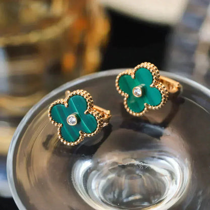 [Clover Jewelery]CLOVER MEDIUM 1 MOTIFS MALACHITE DIAMOND EARRINGS
