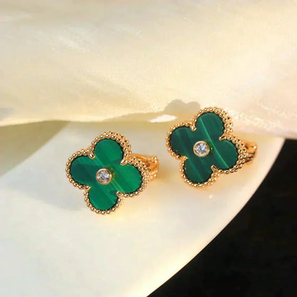 [Clover Jewelery]CLOVER MEDIUM 1 MOTIFS MALACHITE DIAMOND EARRINGS