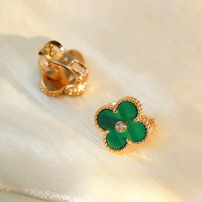 [Clover Jewelery]CLOVER MEDIUM 1 MOTIFS MALACHITE DIAMOND EARRINGS