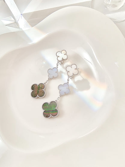 [Clover Jewelery]CLOVER 3 MOTIFS CHALCEDONY DARK MOP SILVER EARRINGS